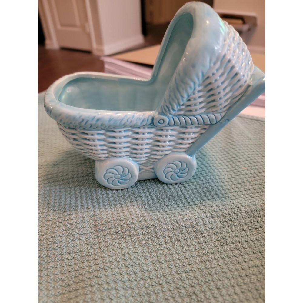 Napco Nursery Music Box Baby Blue‎ Carriage Planter ##